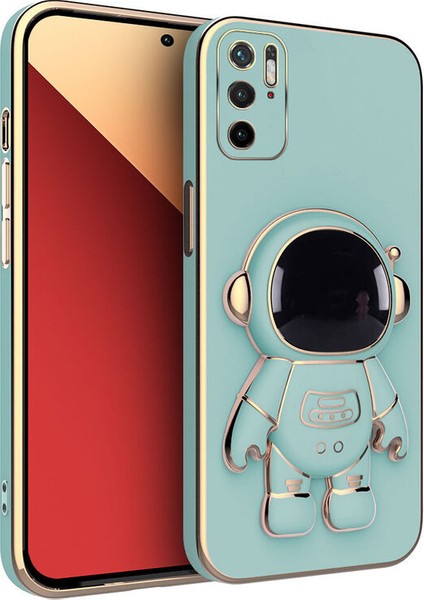 Xiaomi Poco M3 Pro Uyumlu Kılıf Standlı Astronot Silikon Kılıf Açık Mavi