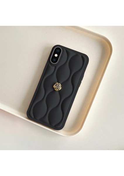 Apple iPhone Xs Uyumlu Kılıf Zebana Camellia Deri Kılıf Siyah