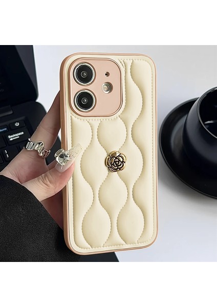Apple iPhone 12 Uyumlu Kılıf Zebana Camellia Deri Kılıf Bej