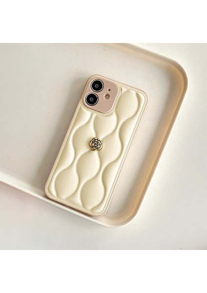 Apple iPhone 12 Uyumlu Kılıf Zebana Camellia Deri Kılıf Bej