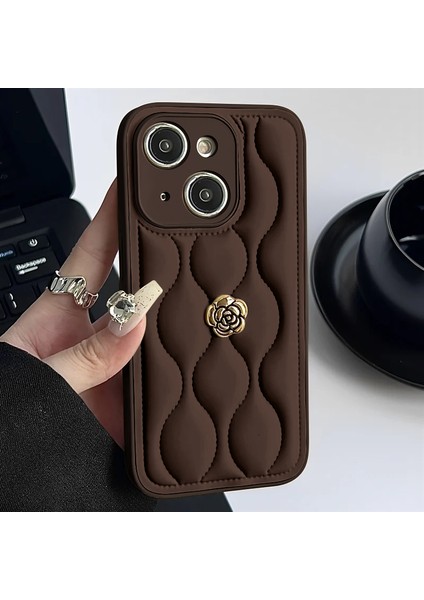 Apple iPhone 13 Uyumlu Kılıf Zebana Camellia Deri Kılıf Kahverengi