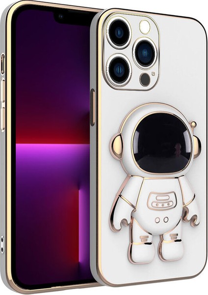 Apple iPhone 12 Pro Uyumlu Kılıf Standlı Astronot Silikon Kılıf Beyaz fırsatları