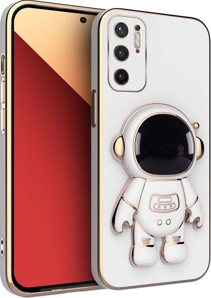 Xiaomi Redmi Note 10 5g Uyumlu Kılıf Standlı Astronot Silikon Kılıf Beyaz