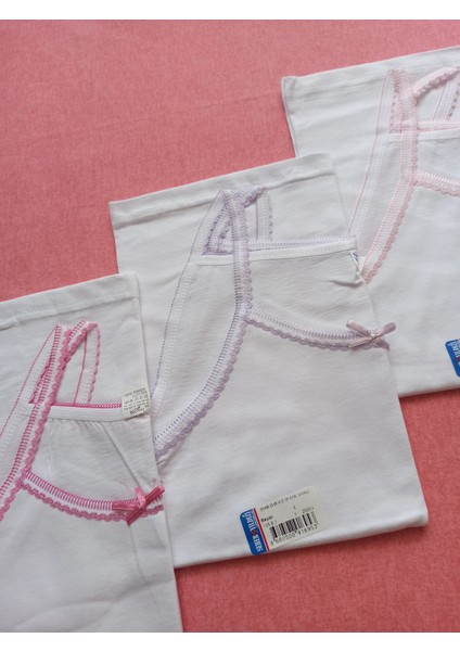 Minilkabebe Kız Çocuk Ip Askılı Oyalı Atlet 3 Lü Pembe-Lila
