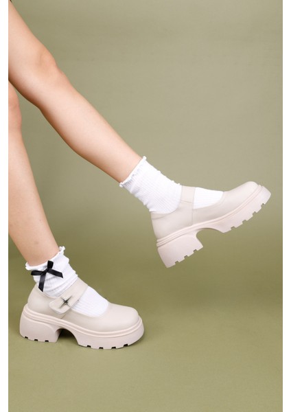 Horana Kadın Kalın Tabanlı Bej Babet Ayakkabı fırsatları