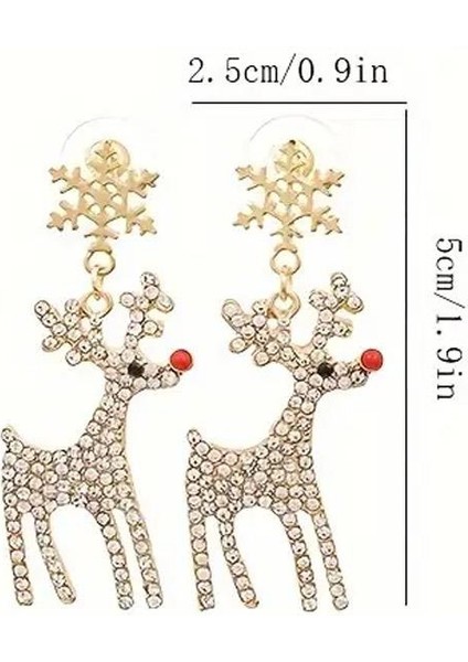 Yılbaşı Serisi Lüks Kristal Taşlı Geyik Küpe modelleri