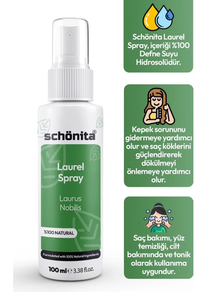 Saf Defne Suyu - Kepeğe Karşı Etkili Tonik - Laurel Spray – 100 ml