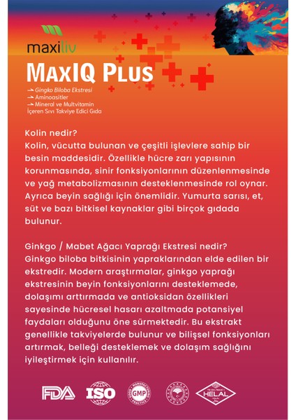 Maxiq Plus | Zihinsel Performansı ve Odaklanmayı Destekleyen Ginkgo Biloba, B Vitaminleri İçeren Sıvı Takviye | Portakal Aromalı | 10 mL x 10 Flakon indirimleri