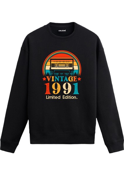 Retro 1991 Mixtape Limited Edition Doğum Günü Hediyesi Vintage Tasarım Kapşonlu Sweatshirt