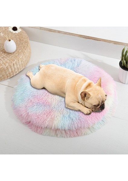 Pad-Gökkuşağı Renk Stili 60CM Kedi Süper Yumuşak Uzun Püsküllü Sıcak Mat Sevimli Hafif Kedi Yuvası Yatak Yuvarlak Tüylü Rahat Dokunuşlu Pet Ürünleri (Yurt Dışından)