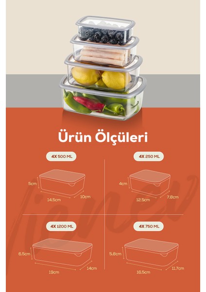 16LI Hava Geçirmez Saklama Kabı Seti Antrasit 4X(250-500-750-1200 Ml) fiyatları