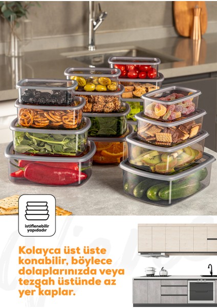 16LI Hava Geçirmez Saklama Kabı Seti Antrasit 4X(250-500-750-1200 Ml) fırsatları