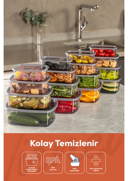 16LI Hava Geçirmez Saklama Kabı Seti Antrasit 4X(250-500-750-1200 Ml) indirimleri