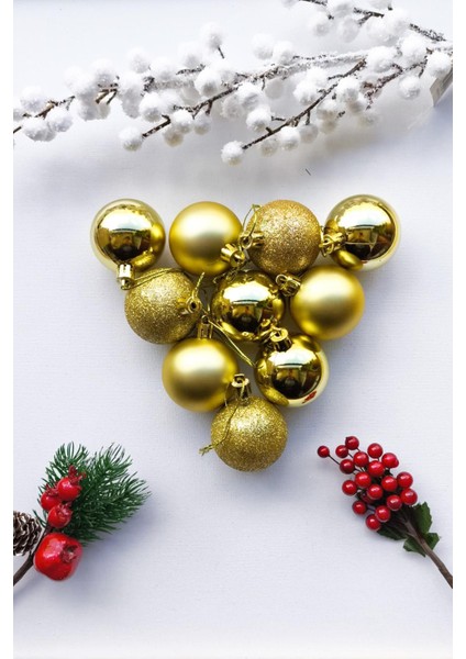 Yılbaşı Ağaç Süsü Altın Renkli Top Noel Süs 5 cm 10 Adet