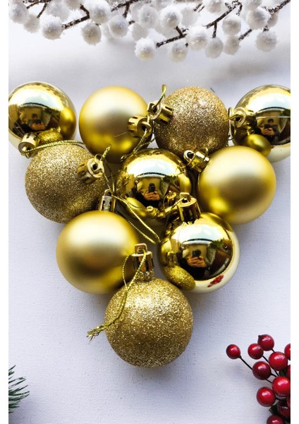 Yılbaşı Ağaç Süsü Altın Renkli Top Noel Süs 5 cm 10 Adet modelleri