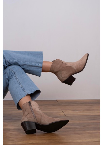 Kısa Kovboy Bot Vizon Süet