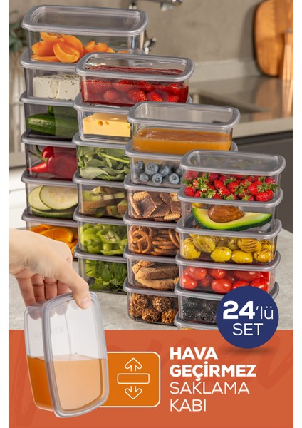 24LÜ Hava Geçirmez Saklama Kabı Seti Antrasit 4X(250-500-750-1200 Ml)