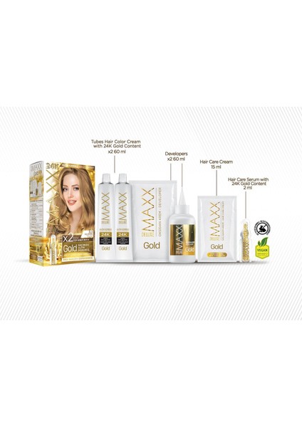 Golden Beauty 24K Altın Içerikli Saç Boyası Seti - Kalıcı 8.3, Bal Köpüğü 50MLX2