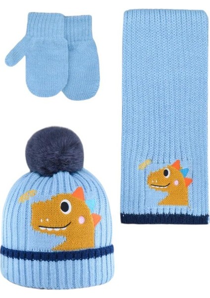 Erkek Bebek Dinazorlu 3'lü Set Bere Atkı Eldiven