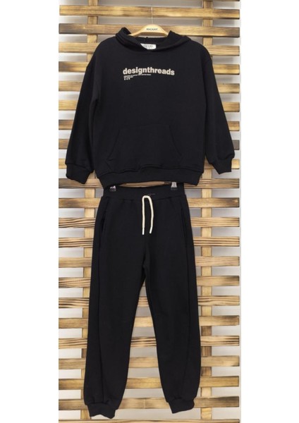 Yazı Baskılı Sweatshirt ve Eşofman Altı 2'li Alt-Üst Erkek Çocuk Eşofman Takım