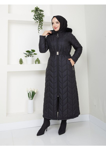 Bengisu Kadın Büyük Beden Tam Boy Kapitone Mont