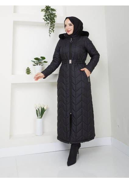 Bengisu Kadın Büyük Beden Tam Boy Kapitone Mont modelleri