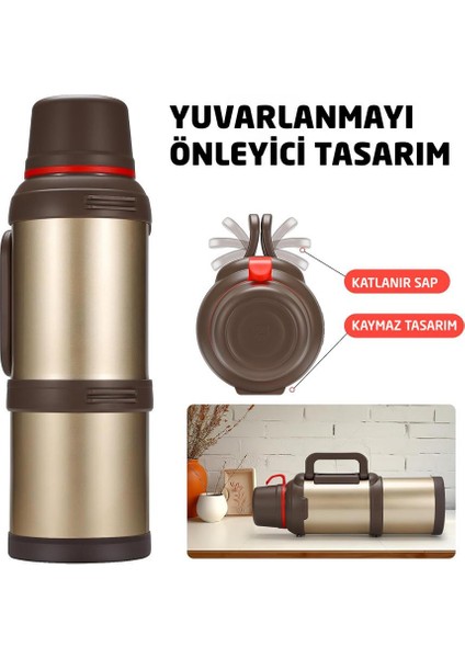 6272 Travel Pot Çelik Termos 4 Litre - Altın