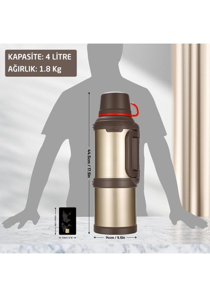 6272 Travel Pot Çelik Termos 4 Litre - Altın