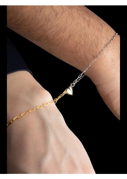 925 Ayar Gümüş Çift Bilekliği Mıknatıslı Kalp Model Gümüş Bileklik 2'li Şekilde Gönderim modelleri