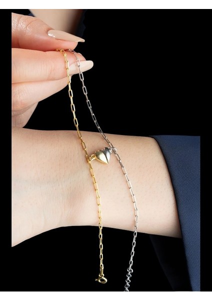 925 Ayar Gümüş Çift Bilekliği Mıknatıslı Kalp Model Gümüş Bileklik 2'li Şekilde Gönderim fırsatları