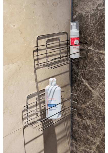 Yapışkanlı Banyo Düzenleyici Ömür Boyu Paslanmaz Şampuanlık Duş Rafı 2 Adet