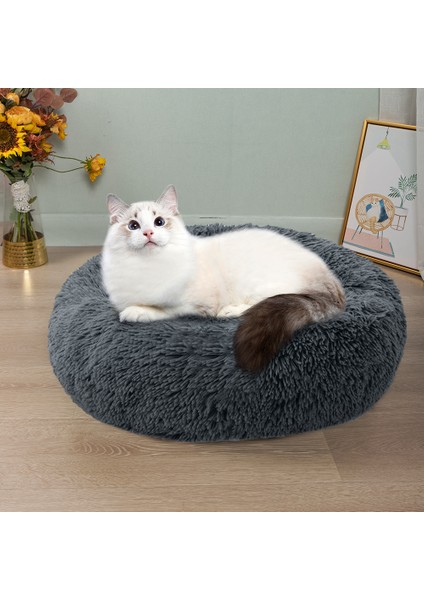 Yuva-Koyu Gri Tarzı 40CM Kedi Süper Yumuşak Uzun Püsküllü Sıcak Mat Sevimli Hafif Kedi Yuvası Yatak Yuvarlak Tüylü Rahat Dokunuşlu Pet Ürünleri (Yurt Dışından)