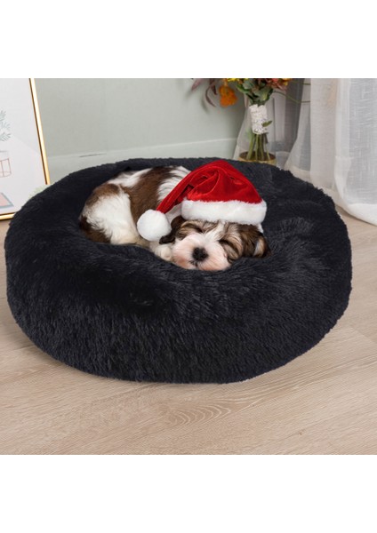 Yuva-Siyah Tarzı 50CM Kedi Süper Yumuşak Uzun Püsküllü Sıcak Mat Sevimli Hafif Kedi Yuvası Yatak Yuvarlak Tüylü Rahat Dokunuşlu Pet Ürünleri (Yurt Dışından)