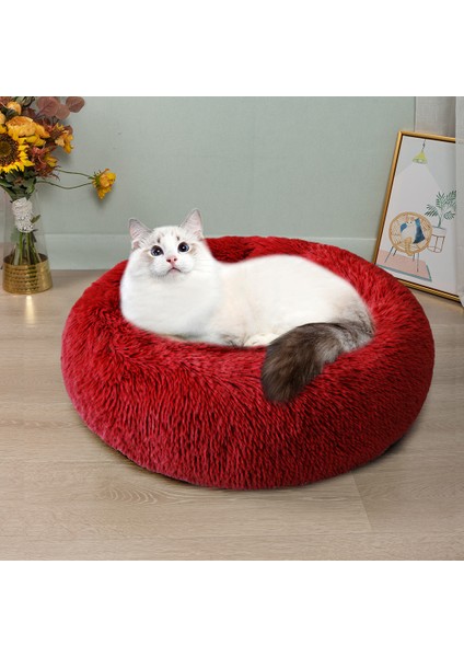 Yuva-Kırmızı Tarzı 40CM Kedi Süper Yumuşak Uzun Püsküllü Sıcak Mat Sevimli Hafif Kedi Yuvası Yatak Yuvarlak Tüylü Rahat Dokunuşlu Pet Ürünleri (Yurt Dışından)