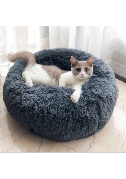 Koyu Gri Tarzı 40CM Kedi Yatağı Yastık Köpek Yuvarlak Sepeti Kış Sıcak Uzun Kürklü Süper Yumuşak Uyku Tulumu Yavru Yastık Mat Kedi Malzemeleri (Yurt Dışından)