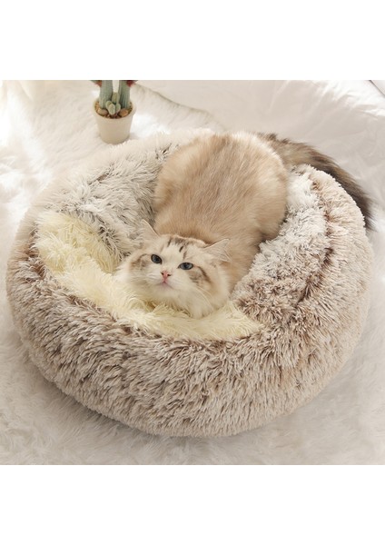 Kahverengi Tarzı 50CM Süper Yumuşak Kedi Yatağı Evi Sıcak Kış Kedi Yavrusu Yatak Yuvası Uzun Püsküllü Yavru Yuvarlak Koltuk Küçük Köpekler Kedi Kulübesi Kaymaz (Yurt Dışından) fırsatları