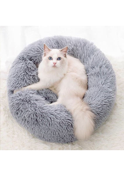 Açık Gri Stil 30CM Kedi Yatağı Yastık Köpek Yuvarlak Sepeti Kış Sıcak Uzun Kürklü Süper Yumuşak Uyku Tulumu Yavru Yastık Mat Kedi Malzemeleri (Yurt Dışından)