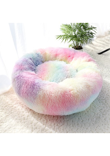Gökkuşağı Tarzı 50CM Süper Yumuşak Kedi Yatağı Evi Sıcak Kış Kedi Yavrusu Yatak Yuvası Uzun Püsküllü Yavru Yuvarlak Koltuk Küçük Köpekler Kedi Kulübesi Kaymaz (Yurt Dışından)