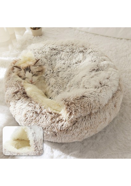 Kahve Uzun Peluş Tarzı 40CM Yeni Evcil Köpek Kedi Yuvarlak Peluş Yatak Yarı Kapalı Kedi Yuvası Kışın Derin Uyku Rahatlığı Için Kediler Yatağı Küçük Mat Sepeti Yumuşak Kulübe (Yurt Dışından)