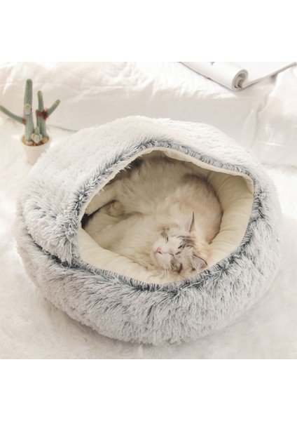 Kahve Stili 35X35CM Kedi Yatağı Peluş Yuvarlak Sıcak ve Rahat Kedi Evi Uzun Tüylü Derin Uyku Kedi Yatağı 2'ü 1 Arada Kaymaz Pet Malzemeleri (Yurt Dışından) modelleri
