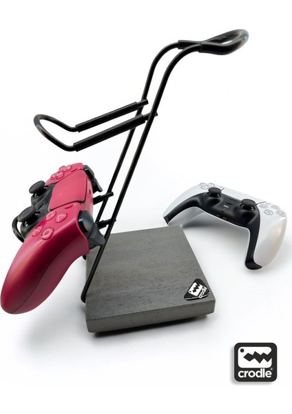 Gri Granit Ahşap Ve Siyah Metal Gaming Ps4 Ps5 Xbox Joystick Controller Tutucu Ve Kulaklık Dikey Standı