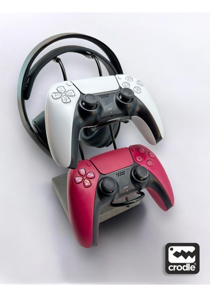 Gri Granit Ahşap Ve Siyah Metal Gaming Ps4 Ps5 Xbox Joystick Controller Tutucu Ve Kulaklık Dikey Standı