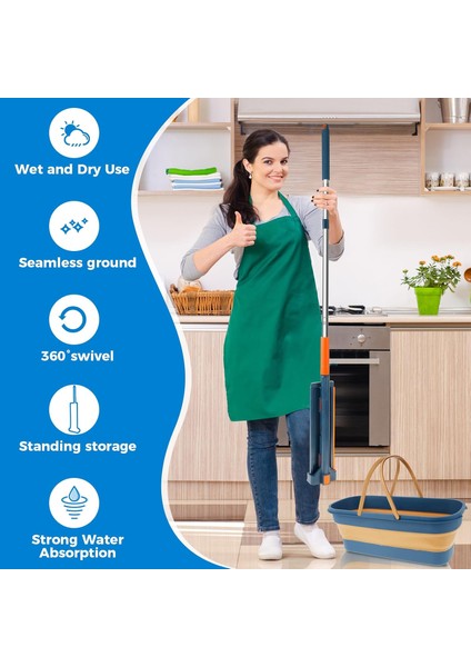 Mop ve Katlanabilir Kova Seti - Mikrofiber, Paslanmaz Çelik, 360° Döner Başlıklı fiyatları