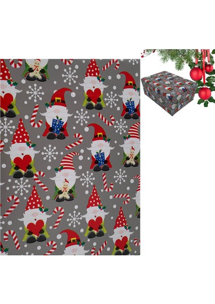 Roco Paper Co. Italyan Kuşe Hediye Paketleme Kağıdı, Cüce Noel Baba Desenli Ambalaj Kağıdı, 10 Adet, No: 70 x 100  cm