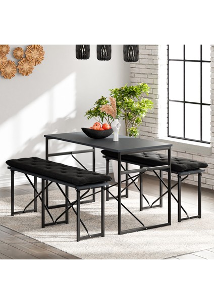 Masa Takımı Minderli Bench Bank Masa Seti 120X60 Masa Mutfak Masası Yemek Masası Füme 1556 fiyatları