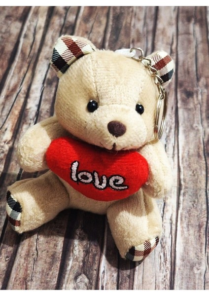 Büyük Boy Lüks Peluş Kalpli Ayıcık Anahtarlık Boyu 14 Cm, Eni 8 cm - Araba Süsü- Çanta Süsü