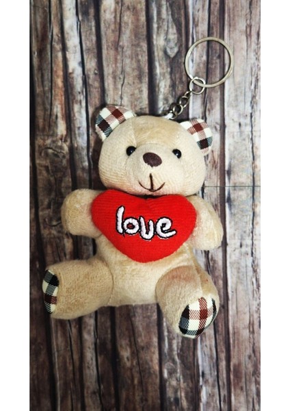 Büyük Boy Lüks Peluş Kalpli Ayıcık Anahtarlık Boyu 14 Cm, Eni 8 cm - Araba Süsü- Çanta Süsü
