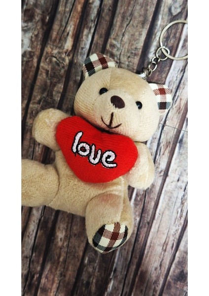 Büyük Boy Lüks Peluş Kalpli Ayıcık Anahtarlık Boyu 14 Cm, Eni 8 cm - Araba Süsü- Çanta Süsü