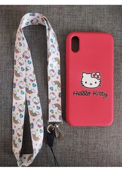 iPhone x iPhone Xs Hello Kitty Tasarım Telefon Boyun Askılı Set Kılıf