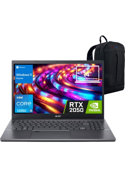 Aspire 5 A514 Intel Core I5 1335U 16GB 512GB SSD RTX2050 4gb 14" Windows 11 Home Dizüstü Bilgisayar - Webzone Çanta WZ02